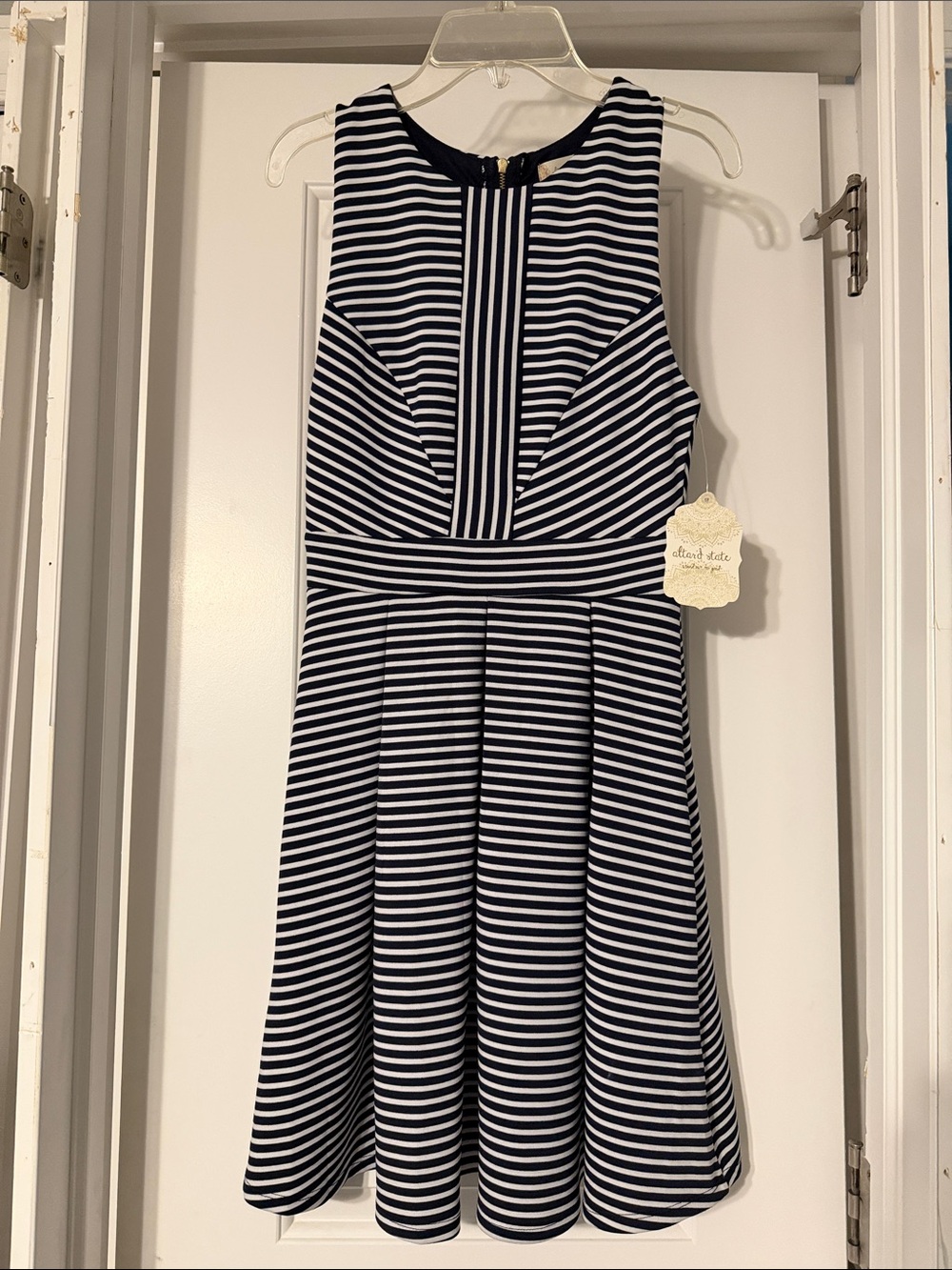 Altar'd State Navy and White Striped Fit & Flare Dress